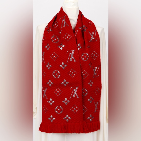 Louis Vuitton Accessories - Louis Vuitton Red Scarf with Silver Accents
